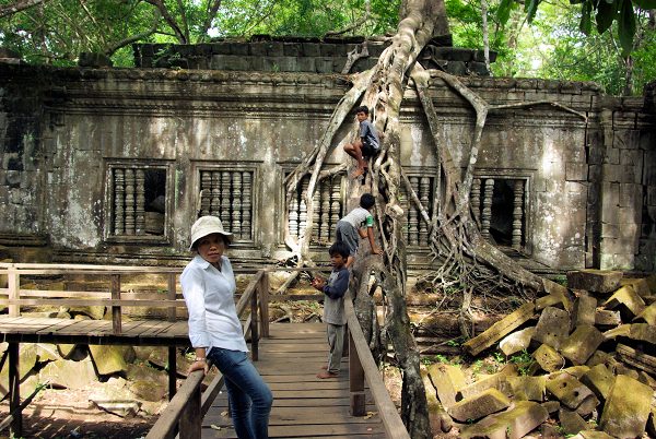 ベンメリア遺跡の回廊とガジュマルの樹