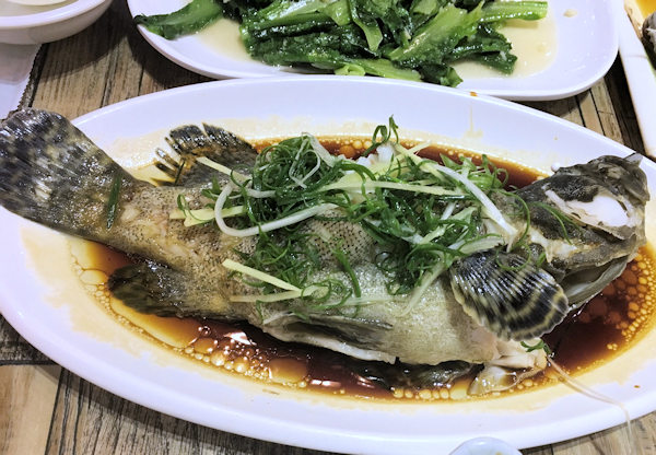 蒸しガルーパ（深圳の市場で海鮮料理）